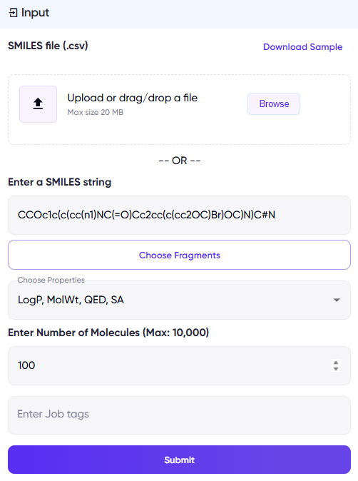 MoleculeGEN BioSwap User Inputs