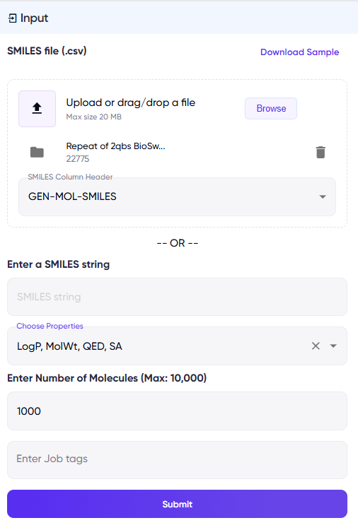 MoleculeGEN BioSwap User Inputs